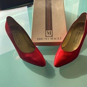 Bruno Magli red satin heels
